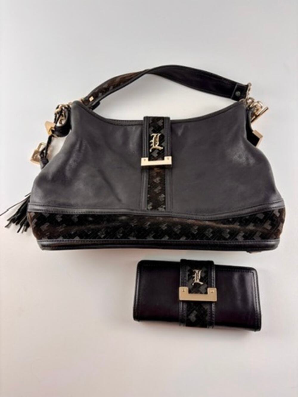 L.A.M.B. Gwen Stefani Black Hobo Bag + Wallet Set